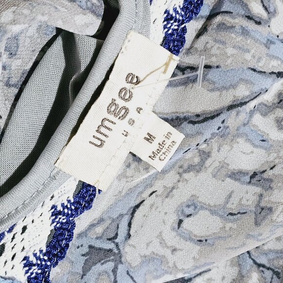 Umgee Baby Blue White Floral Crochet Trim Tunic Dress Sz M - Picture 5 of 7